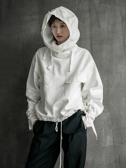xakxx Loose Solid Drawstring Space Style Hoodie Sweatshirt
