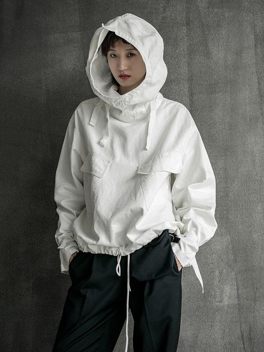 xakxx Loose Solid Drawstring Space Style Hoodie Sweatshirt