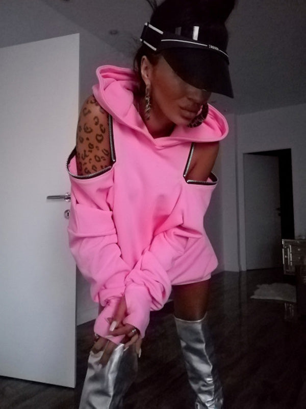 xakxx Stylish Off-The-Shoulder Letter Print Loose Hoodies&Sweatshirts Tops