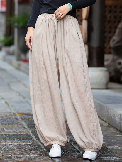 xakxx Vintage Wide Leg Loose Solid Color Bloomers Pants