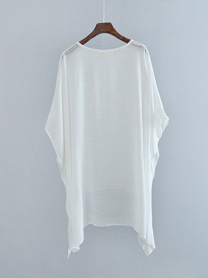 xakxx Half Sleeves High-Low See-Through Solid Color Round-Neck Blouses