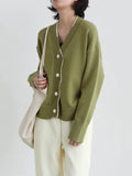 xakxx Casual Loose Long Sleeves Buttoned Contrast Color V-Neck Cardigan Tops