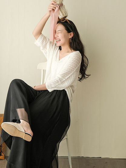 xakxx Casual Solid Color Chiffon Column Wide Leg Pants&Skirt