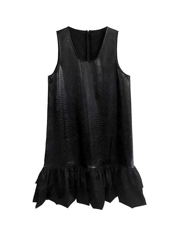 xakxx A-Line Loose Pleated Split-Joint U-Neck Mini Dresses