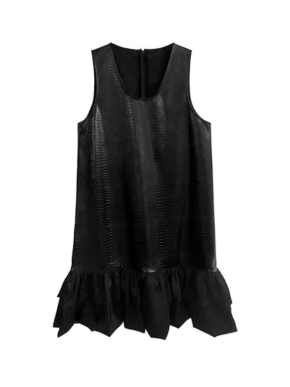 xakxx A-Line Loose Pleated Split-Joint U-Neck Mini Dresses