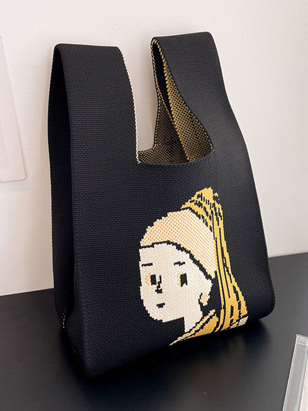 xakxx Contrast Color Figure Woven Woven Handbag