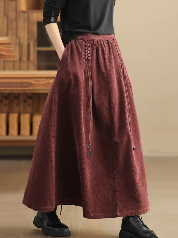 xakxx A-Line Loose Elasticity Solid Color Tied Velvet Skirts Bottoms