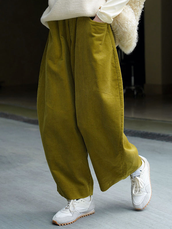 xakxx Vintage Corduroy Wide Leg Loose Solid Color Pants