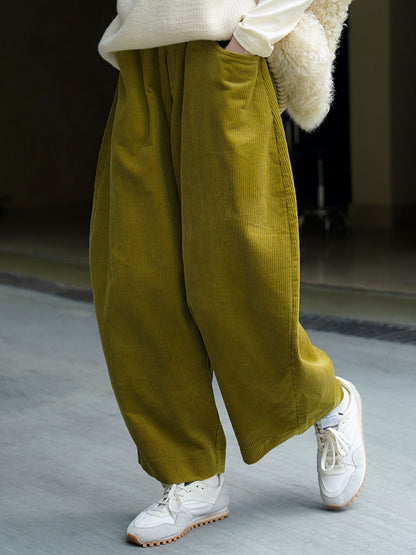 xakxx Vintage Corduroy Wide Leg Loose Solid Color Pants