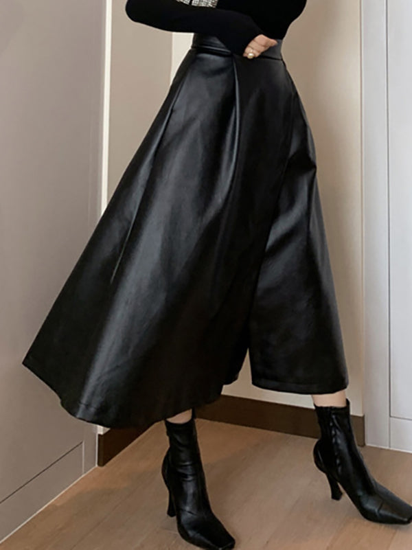 xakxx A-Line Loose Solid Color Split-Front Skirts Bottoms