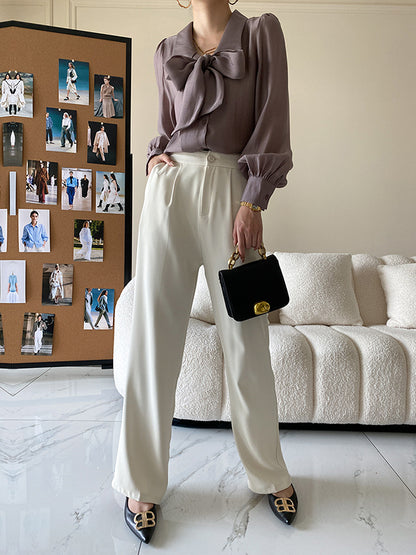 xakxx Urban Loose Long Sleeves Solid Color Lapel Collar Blouses