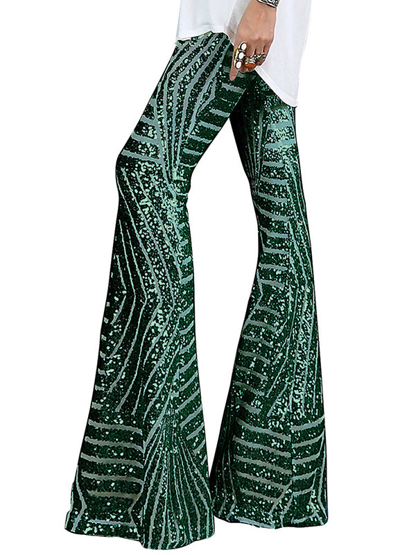 xakxx Flared Pants High Waisted Contrast Color Striped Sequined Pants