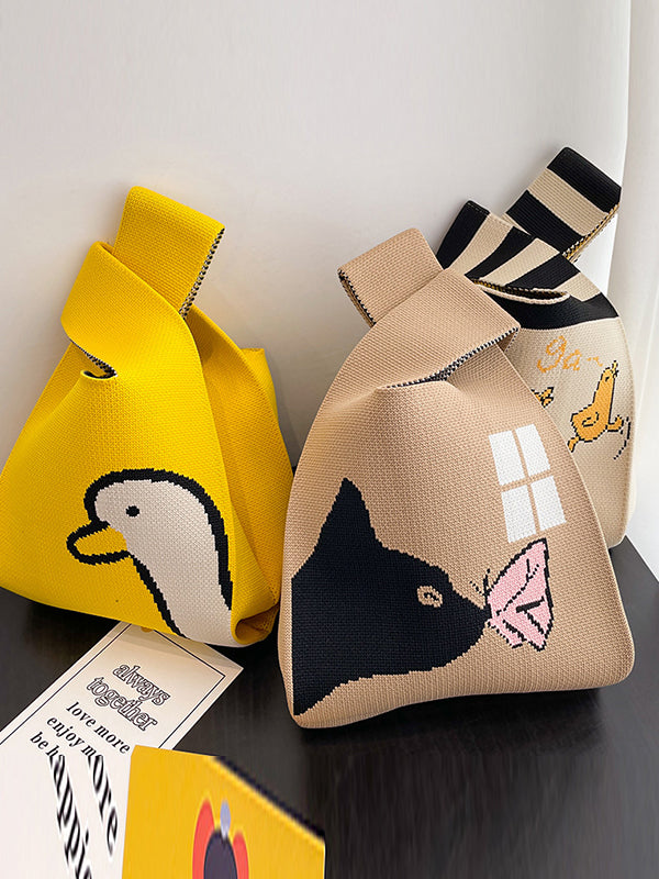 xakxx Cartoon Printed Bags Accessories Woven Handbag