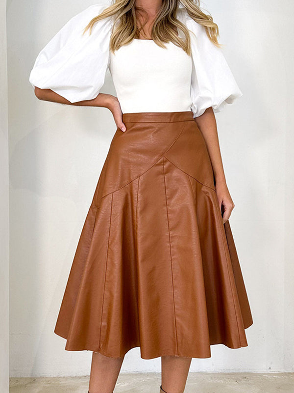 xakxx High Waisted Loose Ruffled Solid Color Skirts Bottoms