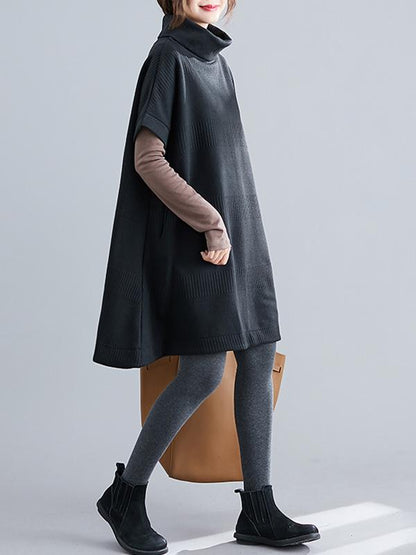xakxx Casual Loose Short Sleeves Turtleneck Sweater Dress