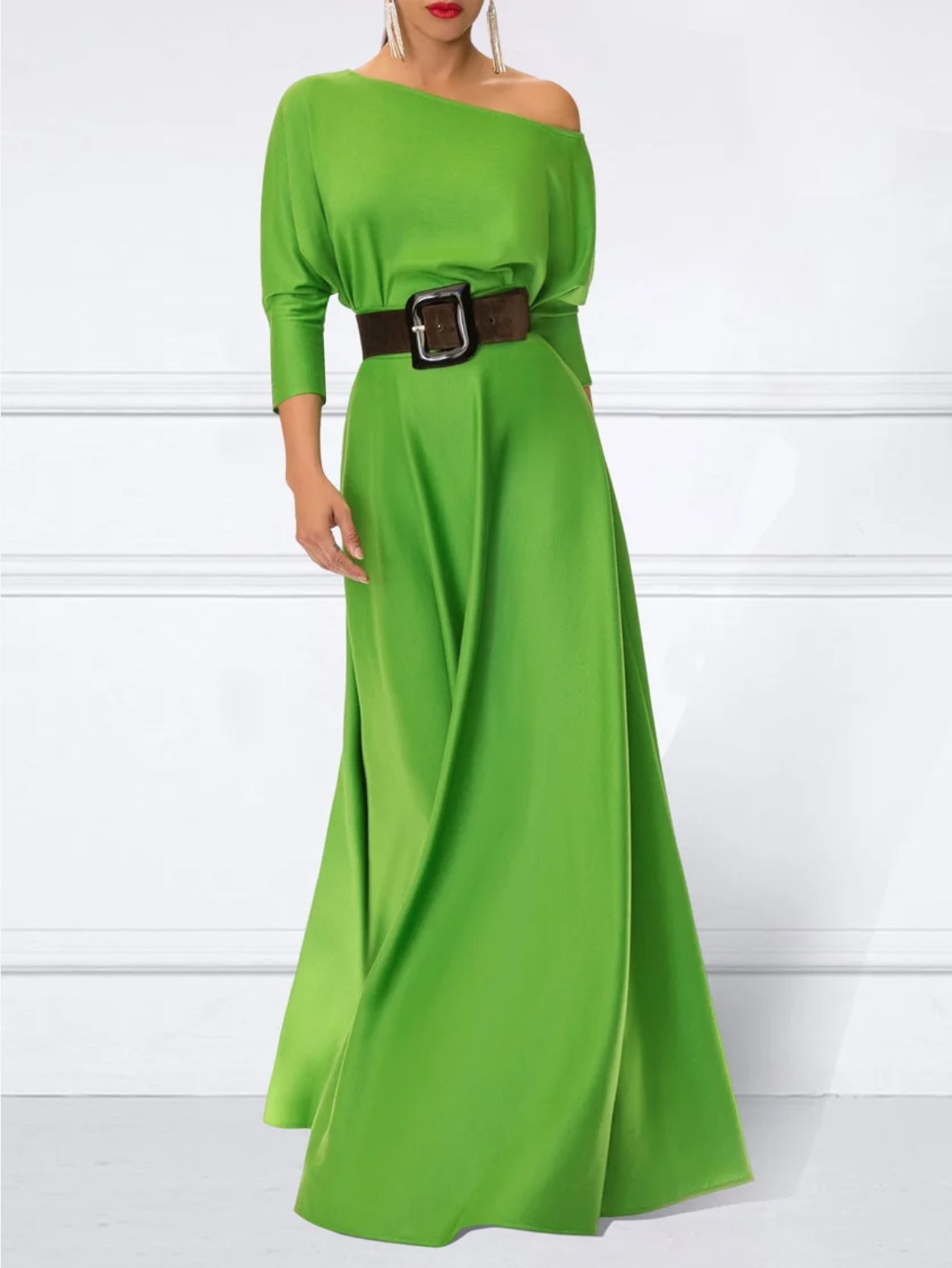 xakxx Loose Three-Quarter Sleeves Solid Color Off-The-Shoulder Maxi Dresses
