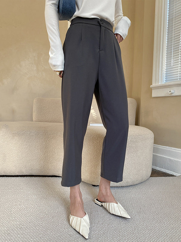 xakxx Simple Column Solid Color Casual Ninth Pants Bottoms