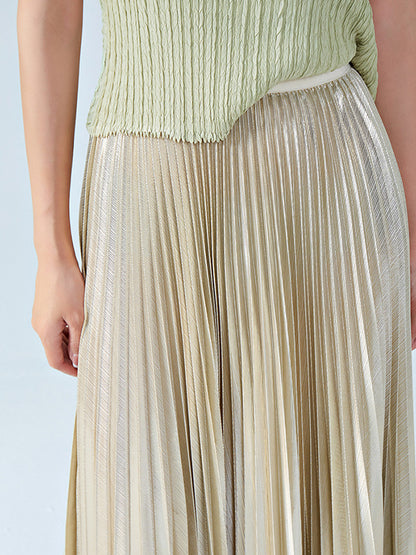 xakxx Loose Metallic Pleated Skirts Bottoms