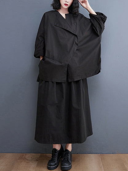 xakxx Casual Buttoned Cardigan Top&Elasticity Skirt 2 Pieces Set
