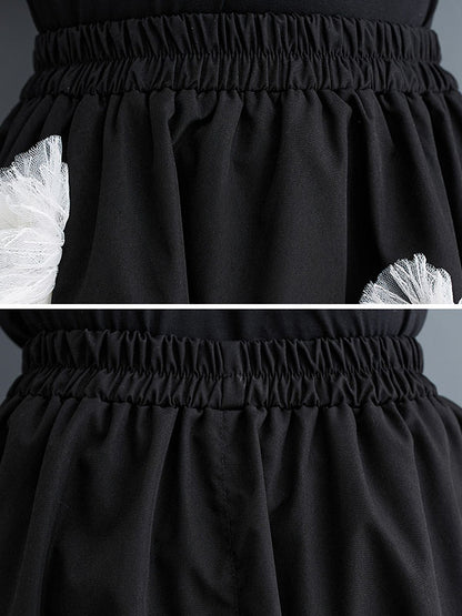 xakxx Loose Flower-Embellished Elastics Solid Color Skirts Bottoms