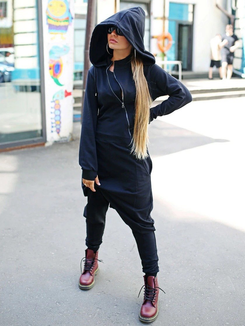 xakxx Solid Hooded Zipper Yoga Jumpsuits