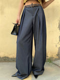 xakxx Loose Wide Leg High-Waisted Pleated Solid Color Pants Trousers