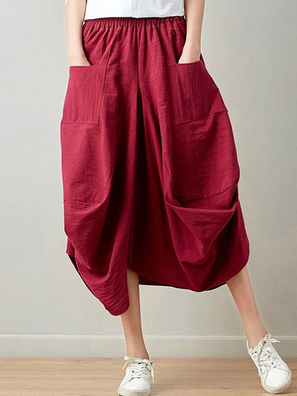 xakxx Artistic Retro Ramie Cotton 6 Colors Loose Irregular Elasticity Skirt