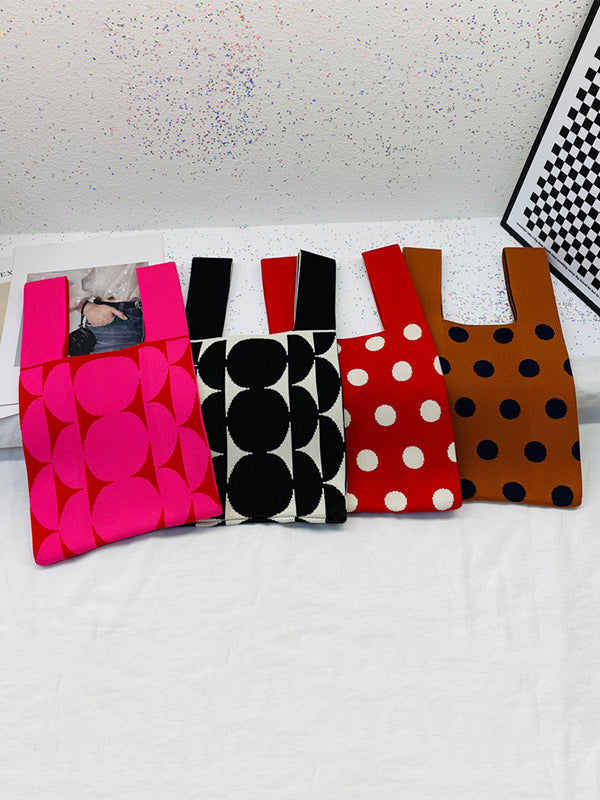 xakxx Contrast Color Polka-Dot Bags Accessories Woven Handbag