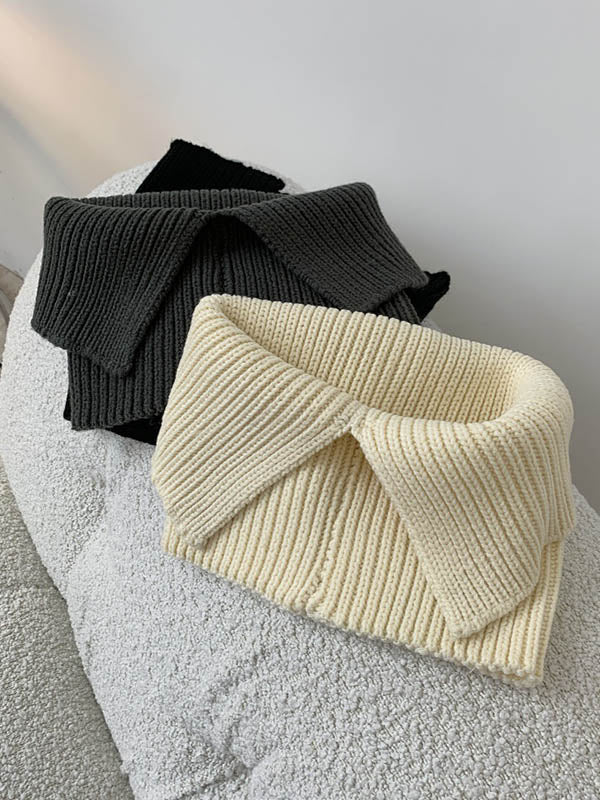xakxx 3 Colors Simple High-Neck Asymmetric Knitted Scarf
