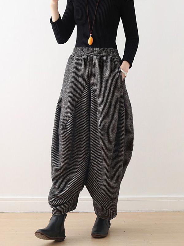 xakxx Vintage Knitted Thickening Asymmetric Lantern Wide Leg Pants