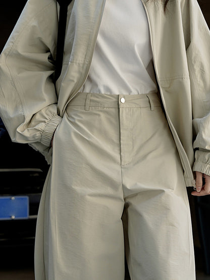 xakxx Loose Wide Leg High-Waisted Pleated Solid Color Casual Pants Bottoms Trousers