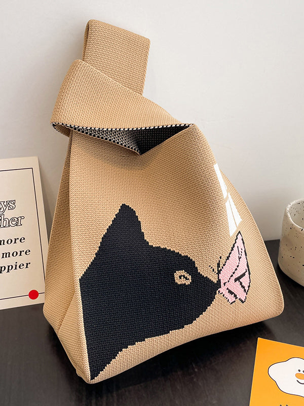 xakxx Cartoon Printed Bags Accessories Woven Handbag