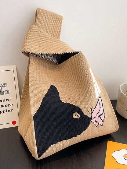 xakxx Cartoon Printed Bags Accessories Woven Handbag