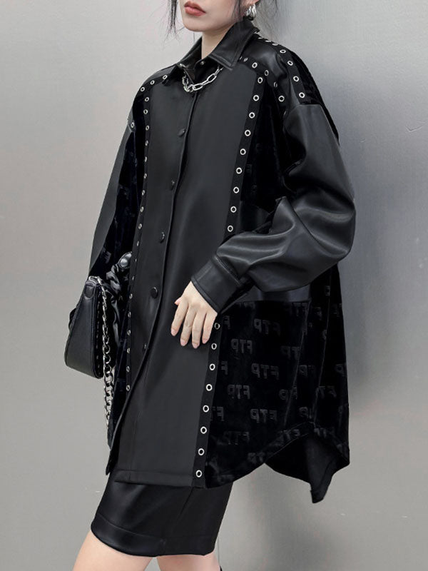 xakxx High-Low Long Sleeves Buttoned Split-Joint Lapel Blouses&Shirts Tops