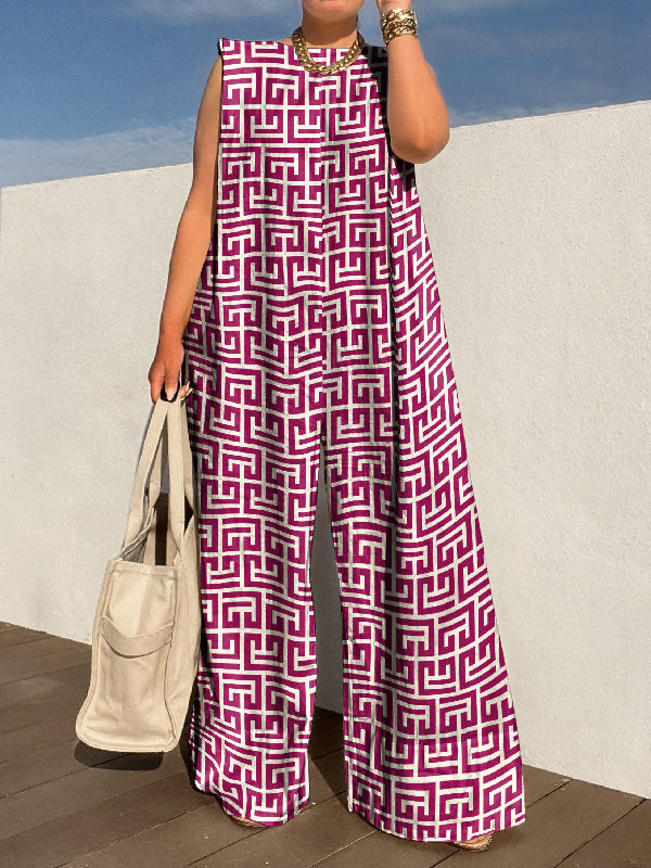 xakxx Urban Sleeveless Loose Printed Wide Leg Jumpsuits