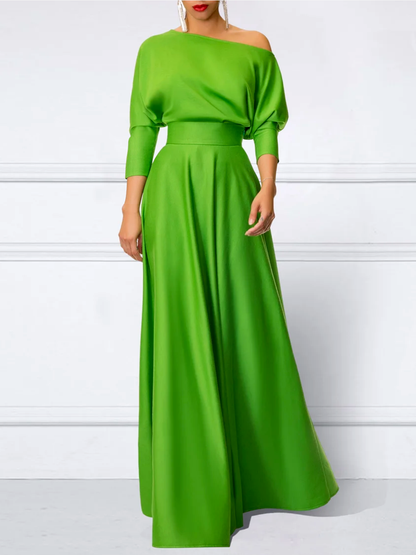 xakxx Loose Three-Quarter Sleeves Solid Color Off-The-Shoulder Maxi Dresses