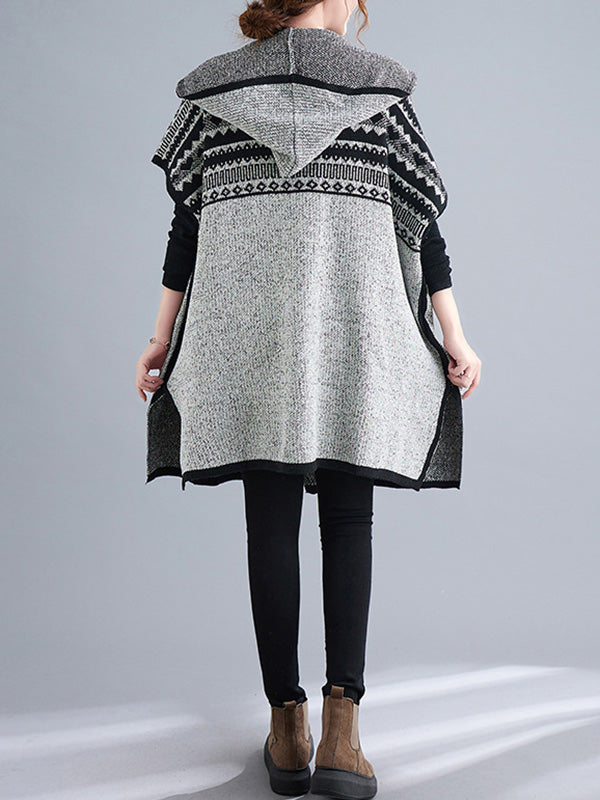 xakxx Artistic Retro Loose Casual With Pocket Hooded Short Sleeves Cardigan Outwear
