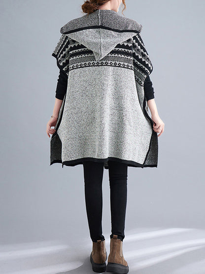 xakxx Artistic Retro Loose Casual With Pocket Hooded Short Sleeves Cardigan Outwear