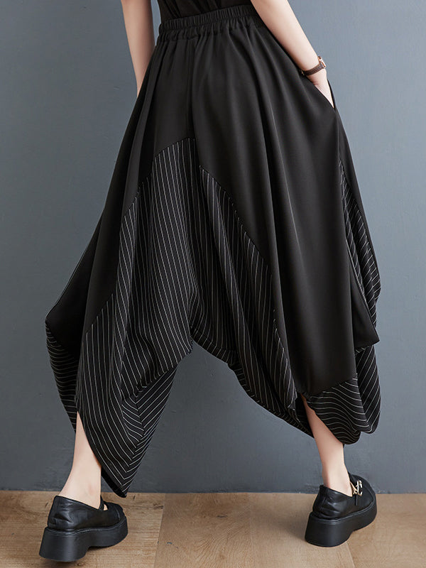 xakxx Harem Pants Irregular Clipping Split-Joint Striped Casual Pants Bottoms