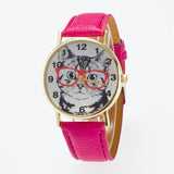 xakxx Glasses Cat Face Dial PU Watch