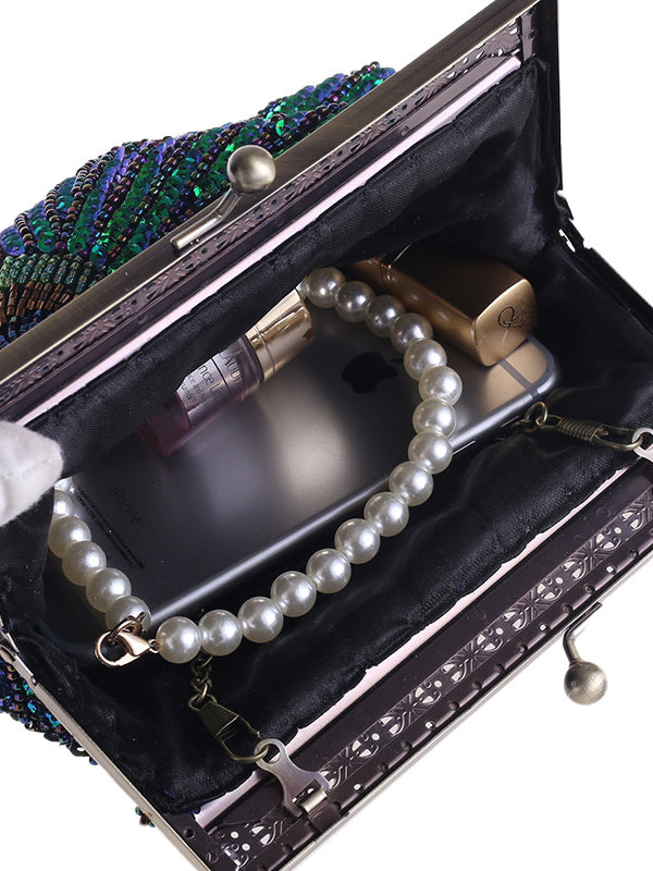 xakxx 4 Colors Urban Geometric Sequined Makeup Bag Handbag