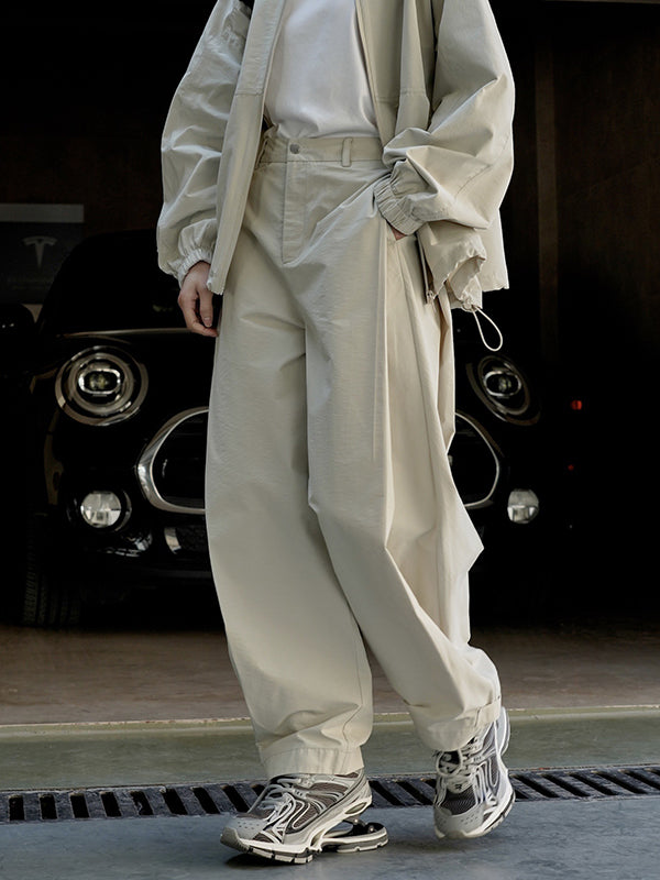 xakxx Loose Wide Leg High-Waisted Pleated Solid Color Casual Pants Bottoms Trousers
