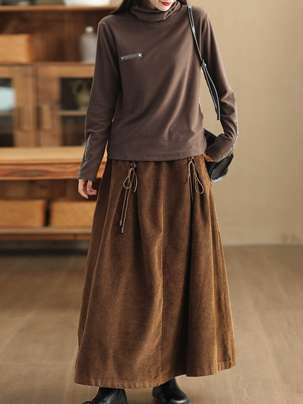 xakxx A-Line Loose Elasticity Solid Color Tied Velvet Skirts Bottoms