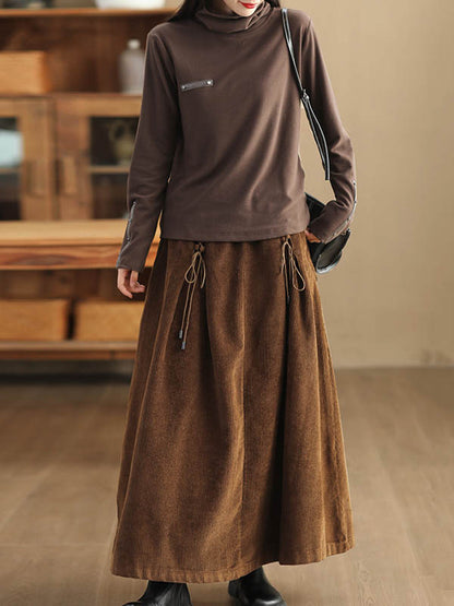 xakxx A-Line Loose Elasticity Solid Color Tied Velvet Skirts Bottoms