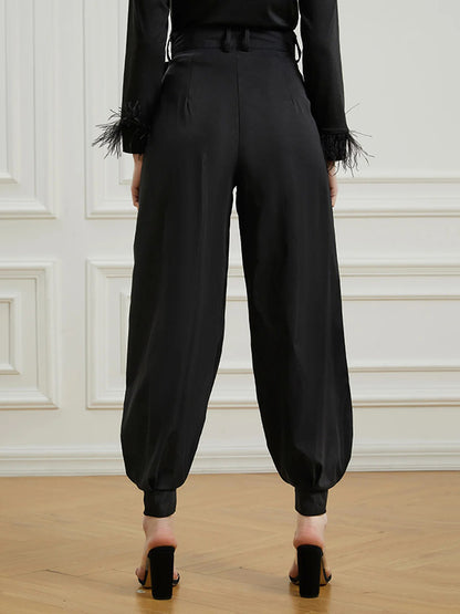 xakxx Simple High Waisted Black Casual Harem Pants Bottoms