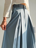 xakxx High Waisted Wide Leg Pleated Solid Color Casual Pants Bottoms Trousers