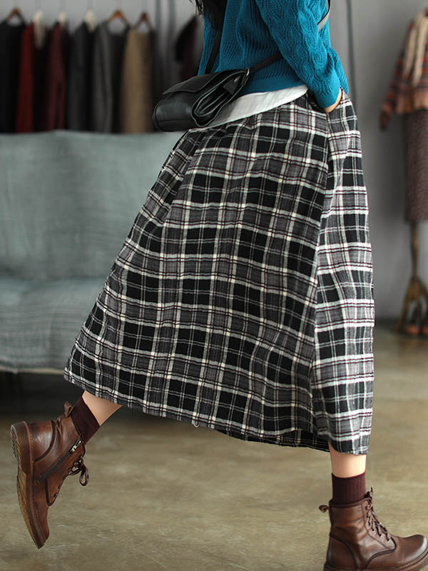 xakxx Artistic Retro Plaid A-Line Skirt