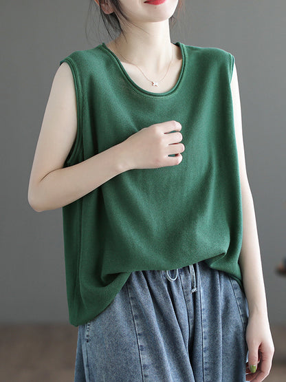 xakxx Loose Sleeveless Solid Color Round-Neck Knitting Vest Top
