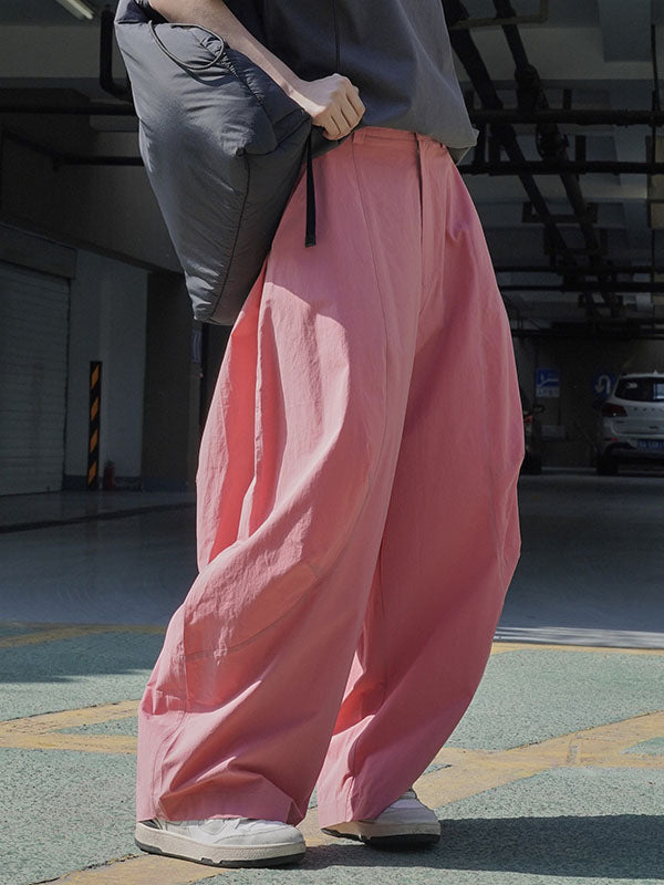 xakxx Loose Wide Leg Solid Color Split-Joint Casual Pants Bottoms Trousers