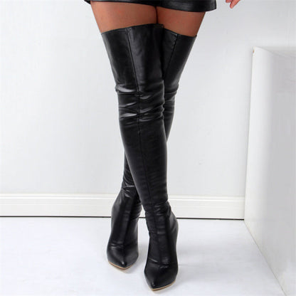 xakxx- Black Casual Patchwork Solid Color Pointed Keep Warm Comfortable Shoes (Heel Height 4.33in)